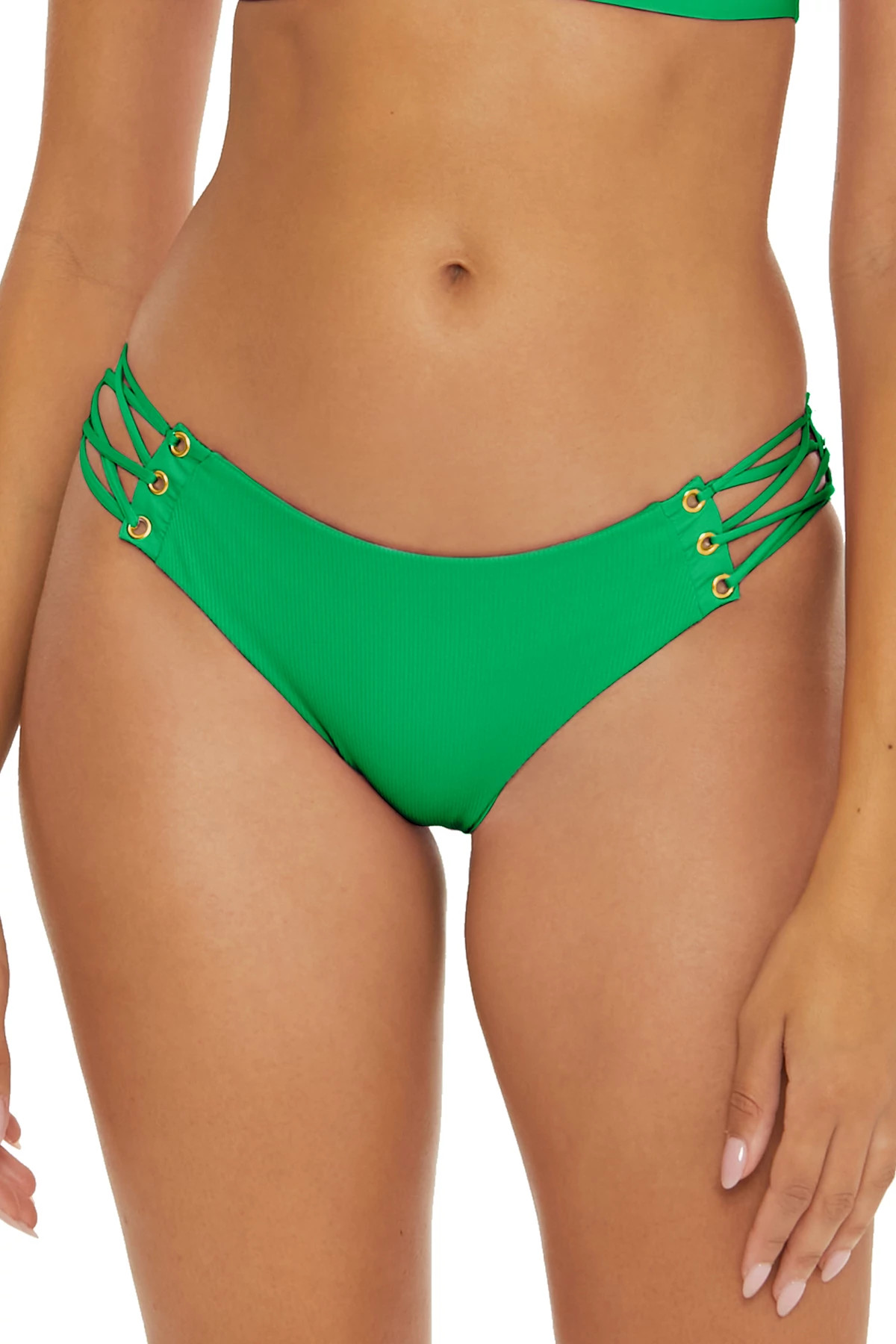 Global Stripe Ribbed Hipster Bikini Bottoms, Green