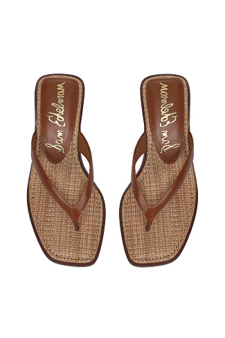 COGNAC Dollie Raffia Kitten Heel Thong Sandal