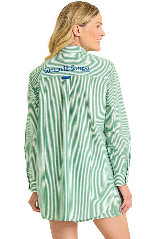 FOUR LEAF CLOVER Stripe Cotton Longline Shirt Cover Up
