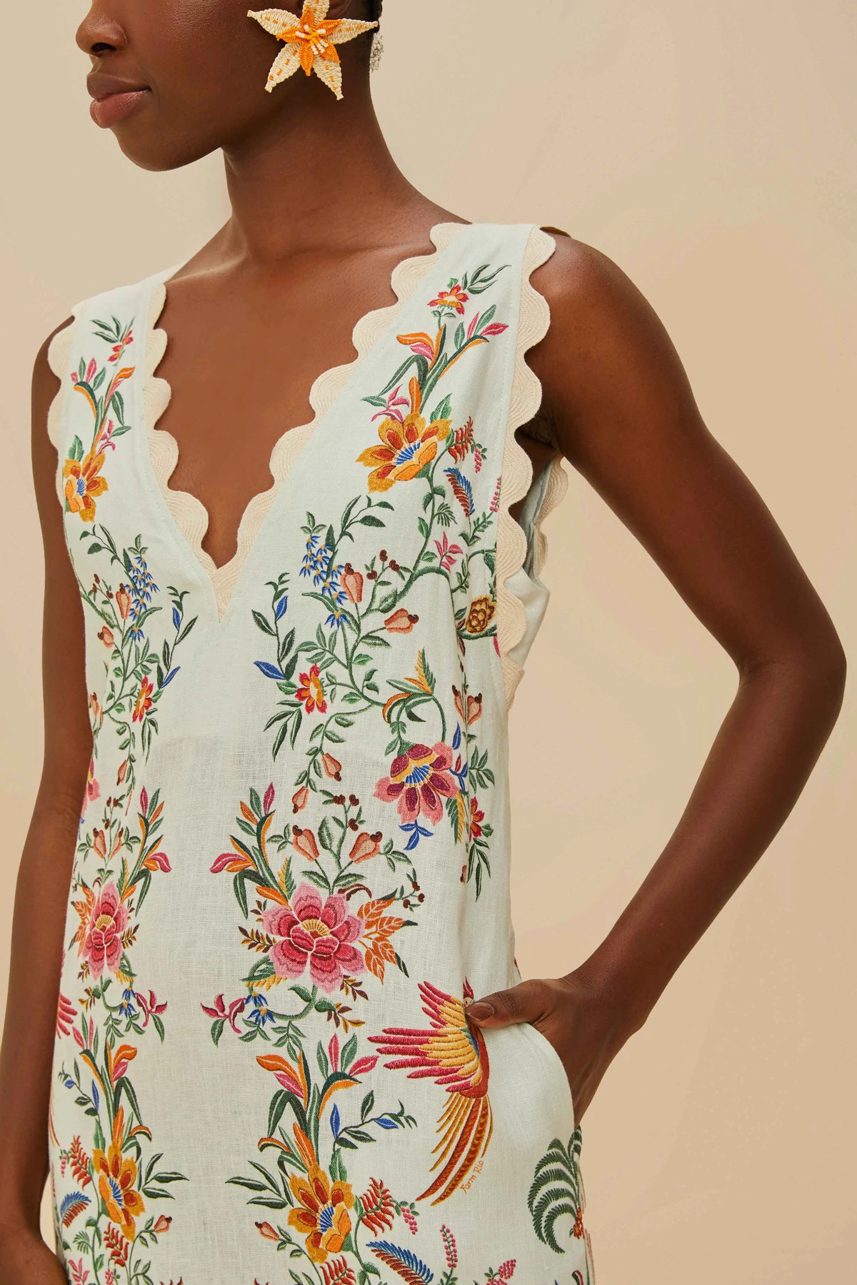 DELICATE FOREST OFF-WHITE Forest Linen Midi Dress image number 4