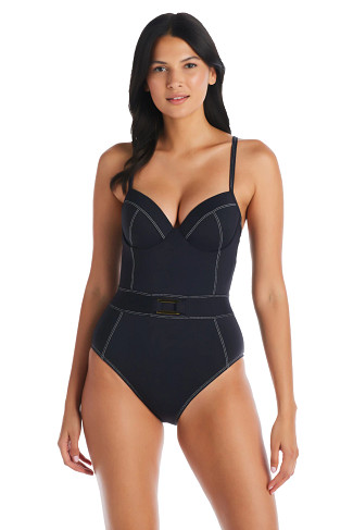 BLACK Stitched One Piece Swimsuit