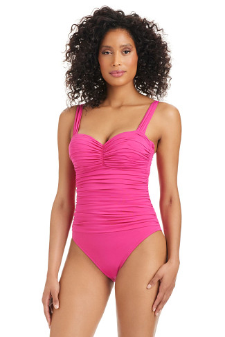 PINK PUNCH Shirred Underwire One Piece Swimsuit