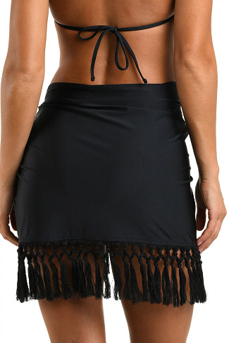 BLACK Knotted Fringe Mini Sarong