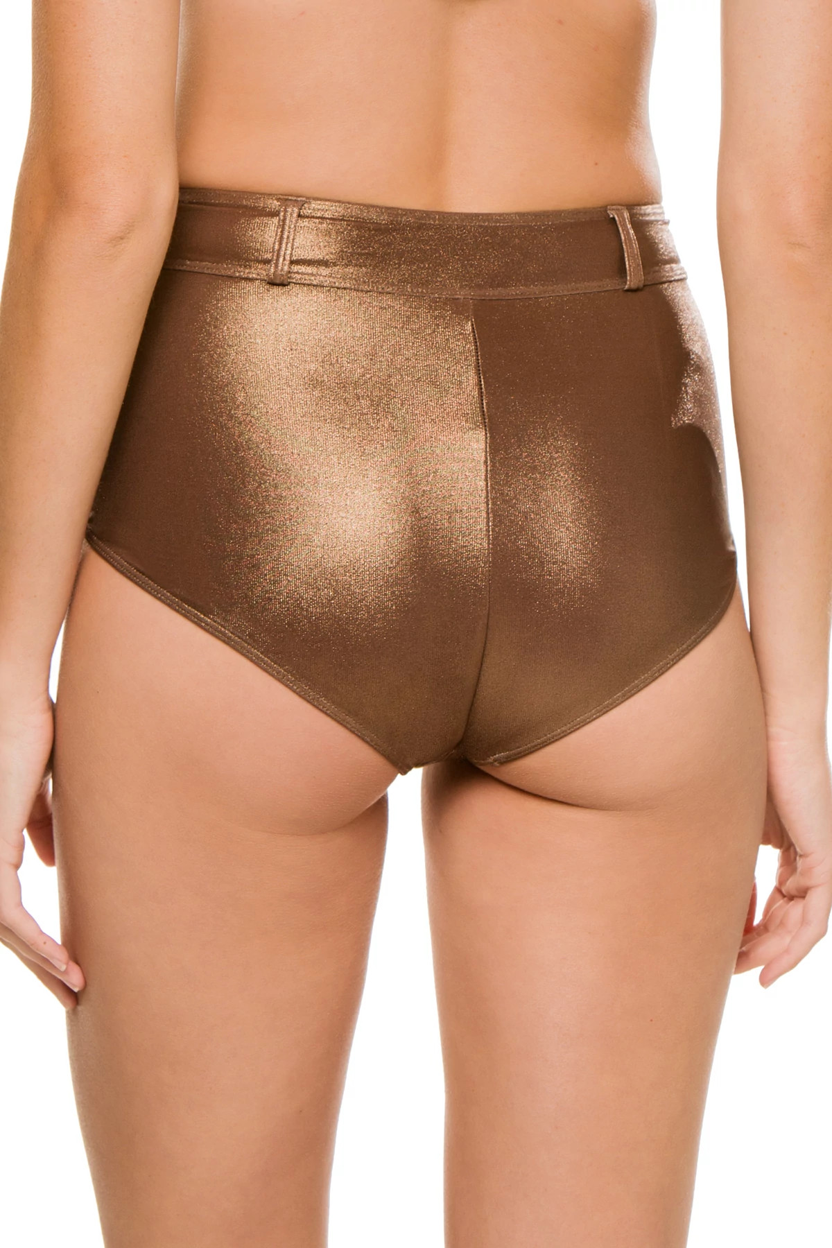 ROSE GOLD Wren Metallic Banded High Waist Bikini Bottom image number 2