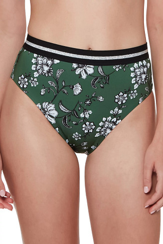 CACTUS GREEN Floral Banded High Waist Bikini Bottom