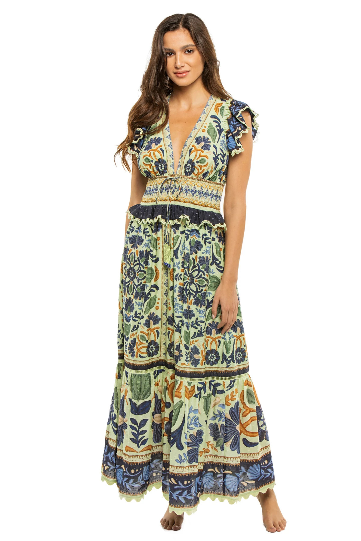 OCEAN TAPESTRY GREEN Tapestry Maxi Dress image number 1
