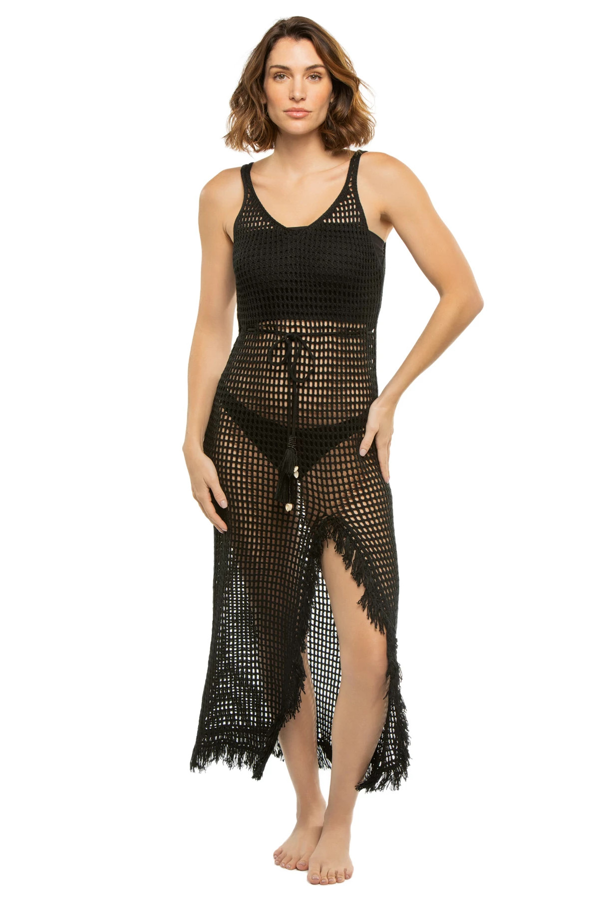BLACK Crochet Midi Dress image number 1