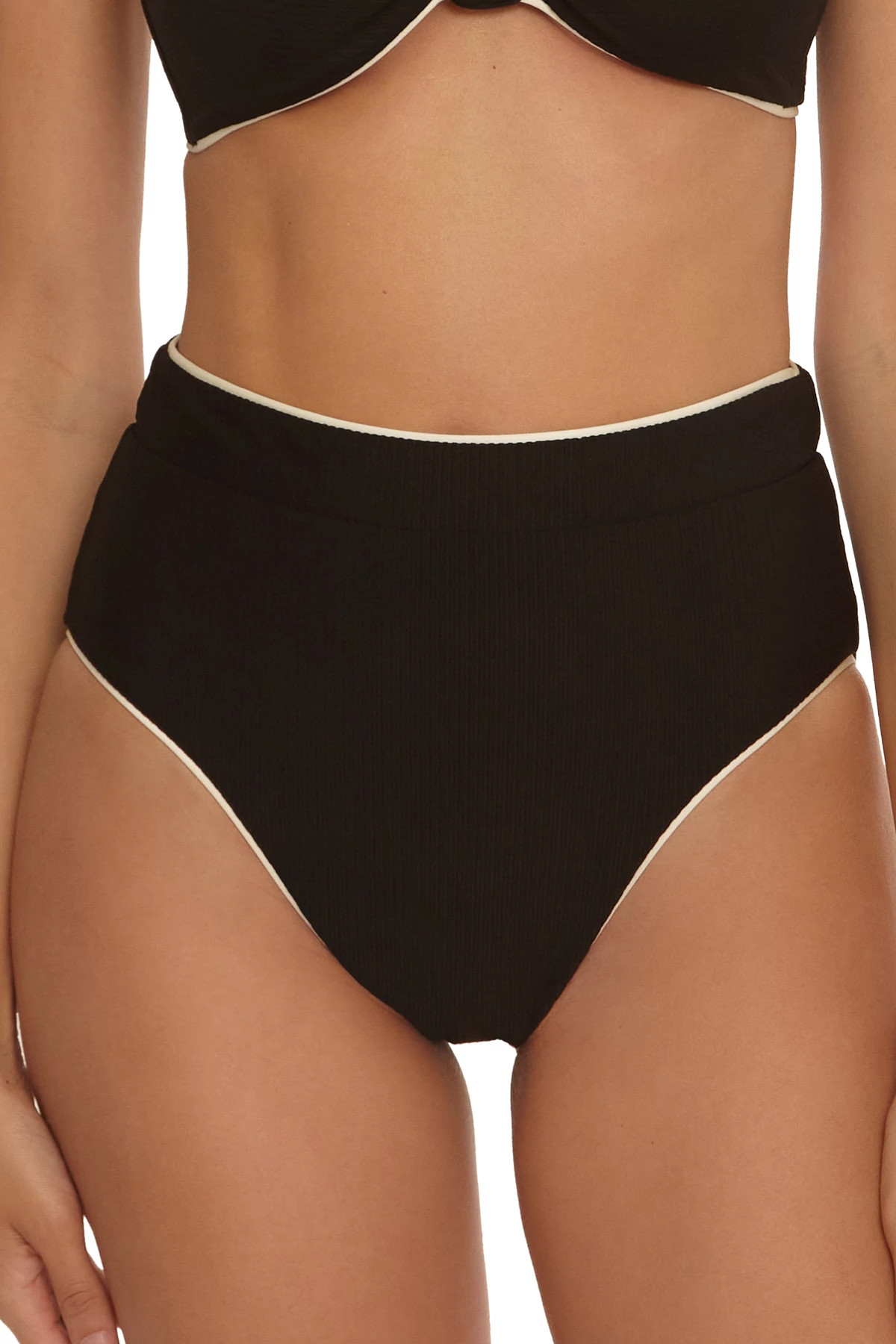 BLACK/VANILLA Corinth High Waist Bikini Bottom image number 1