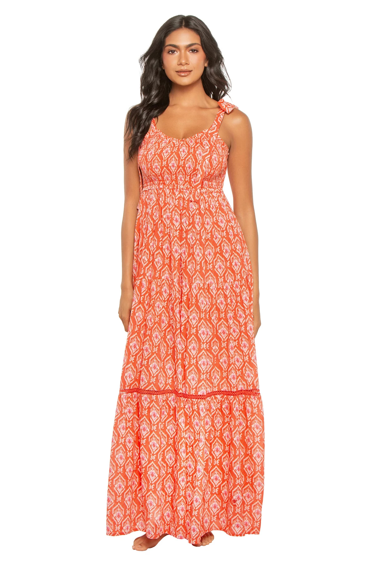 IDIRA CORAL Reece Smocked Cotton Maxi Dress image number 1