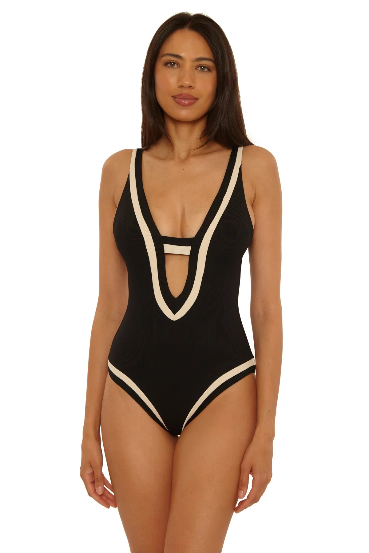 BLACK/TAN Genevieve One Piece Swimsuit image number 1