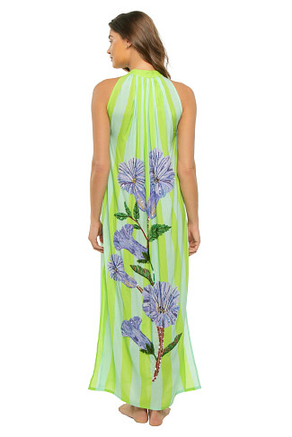 AQUA NEELGIRI / STRIPES PANEL Hand Beaded Sundowner Maxi Dress