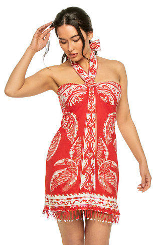 MAJESTIC COCONUT TREE RED Majestic Coconut Linen Mini Dress