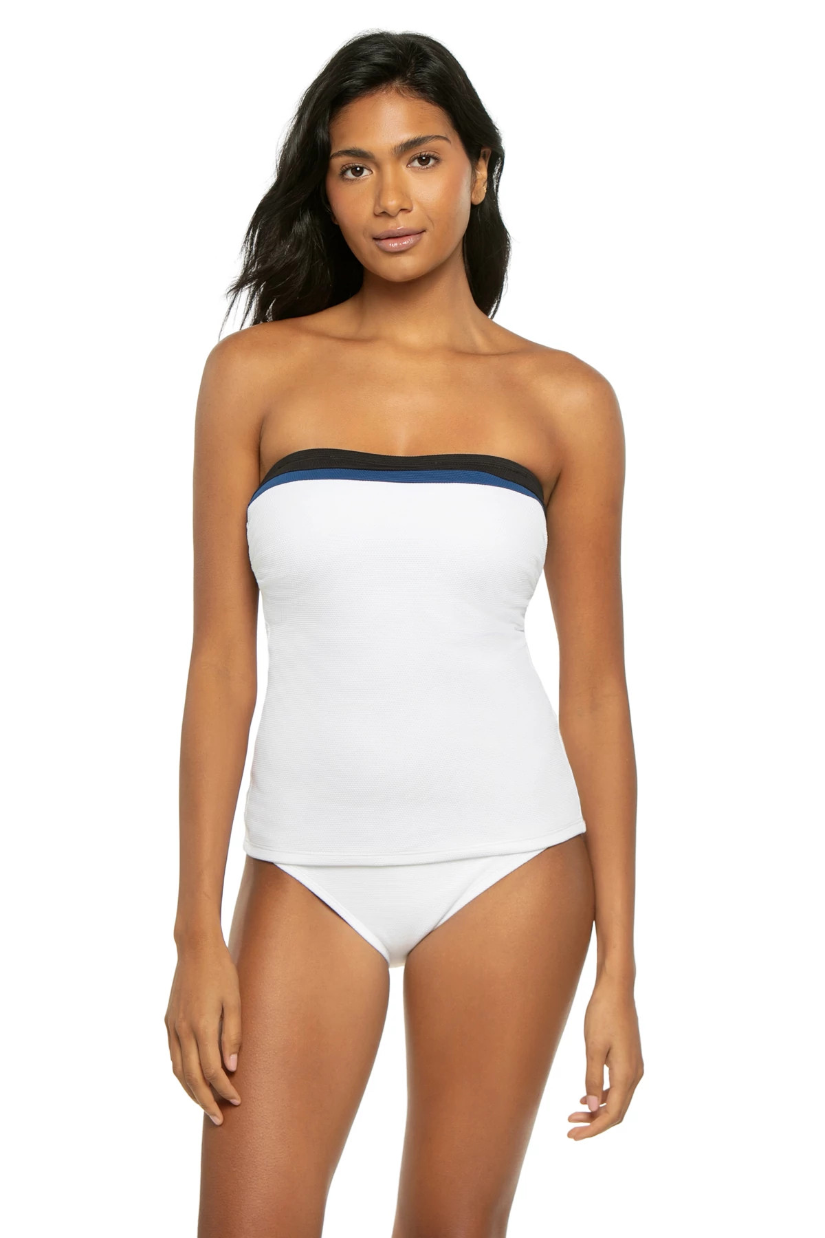 WHITE Colorblock Molded Bandeau Tankini Top image number 1