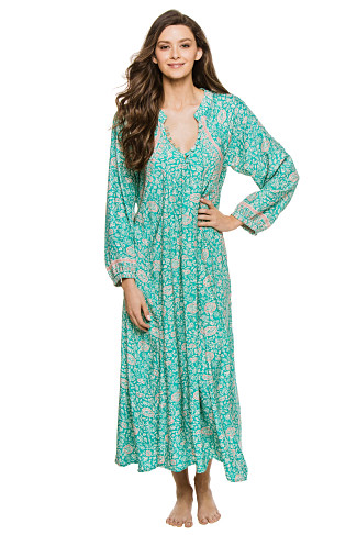 FLORAL PRINT AMALFI SEA Fiore Silk Maxi Dress