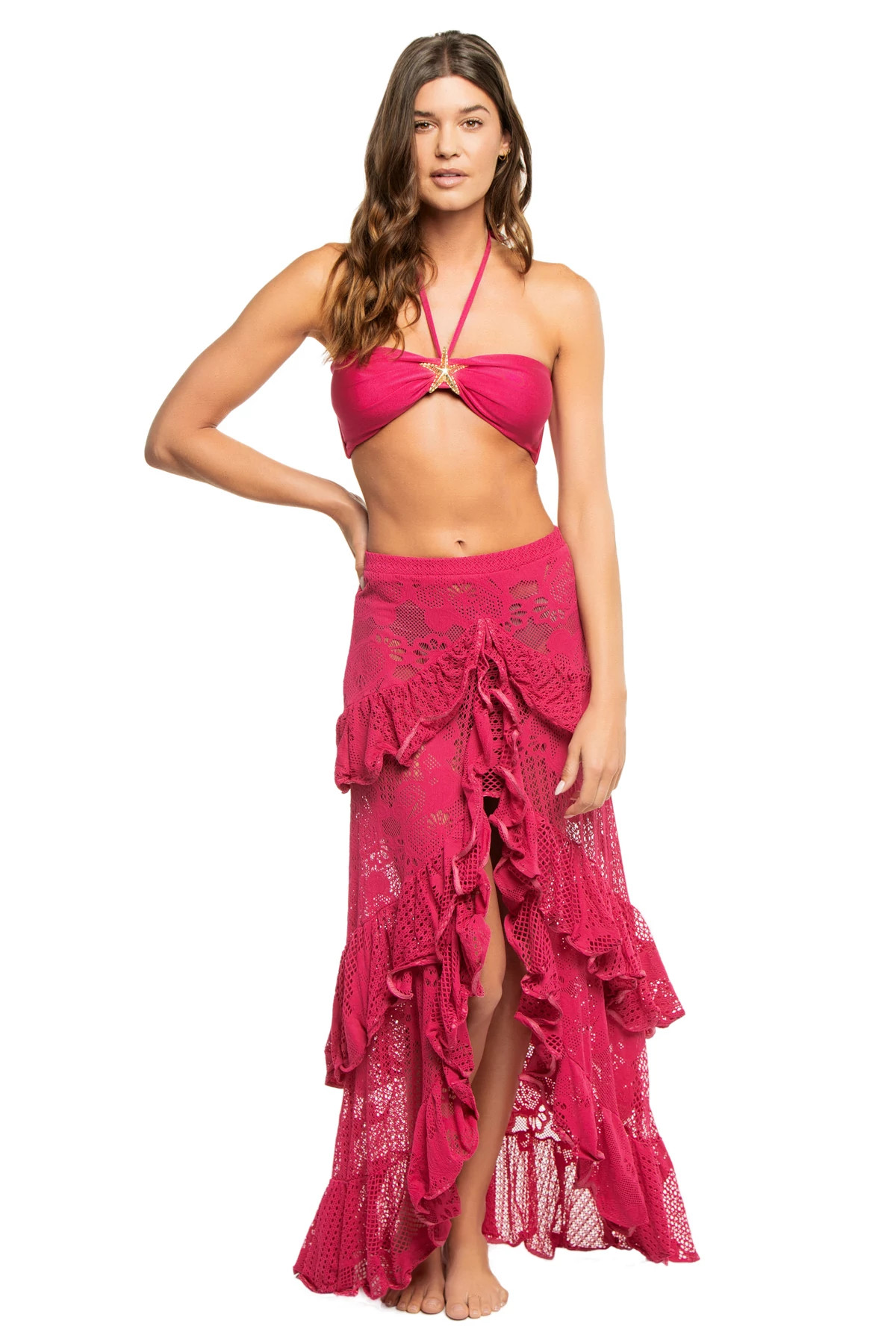 CERISE Tiered Lace Maxi Skirt image number 3