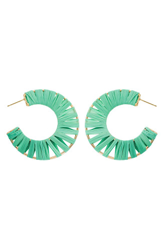 MINT Mint Raffia Wrapped Hoop Earrings