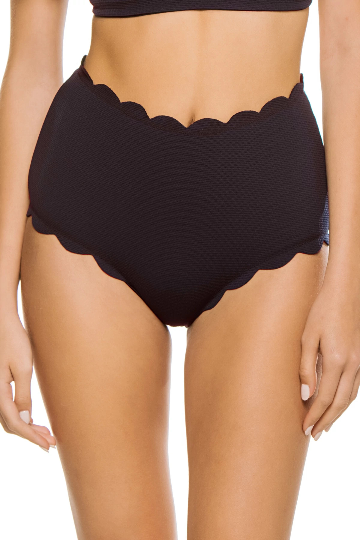 BLACK/INDIGO Santa Monica Scallop High Waist Bikini Bottom image number 2