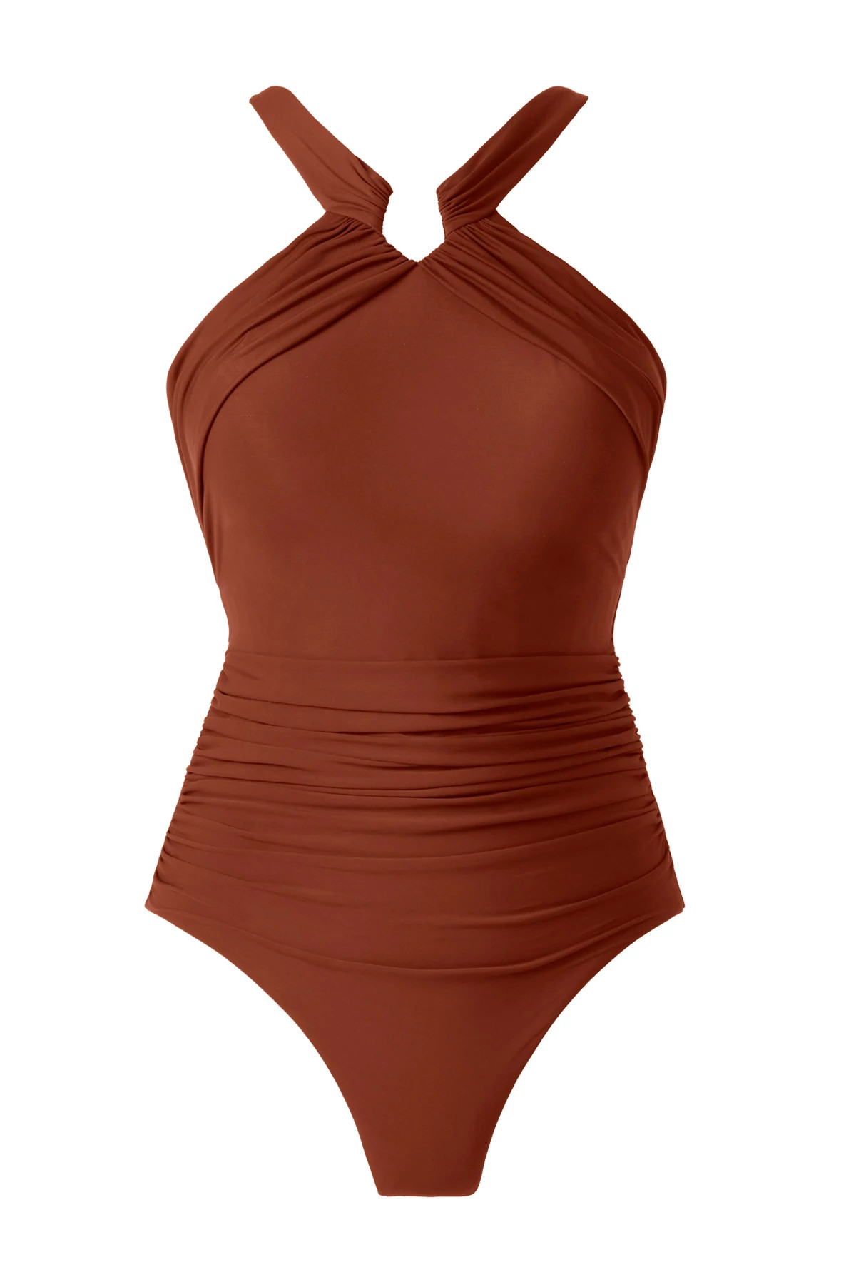 COPPER BROWN Aphrodite High Neck Notched One Piece Swimsuit image number 4
