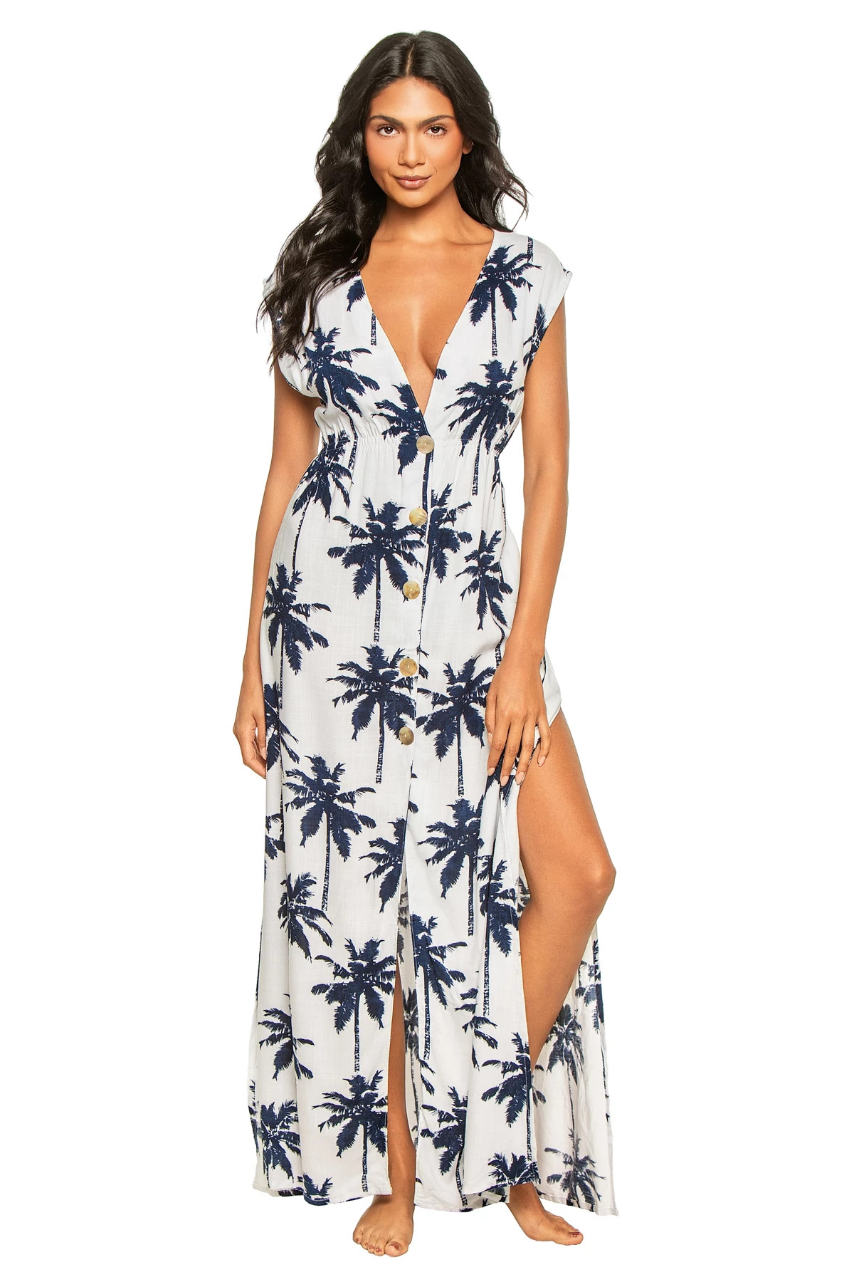 PALM TREES NAVY Moonlight Palm Plunge Maxi Dress image number 1