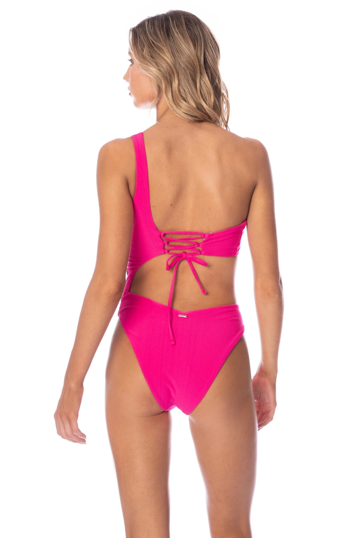 HOT MAGENTA Lousie Asymmetrical One Piece Swimsuit image number 3