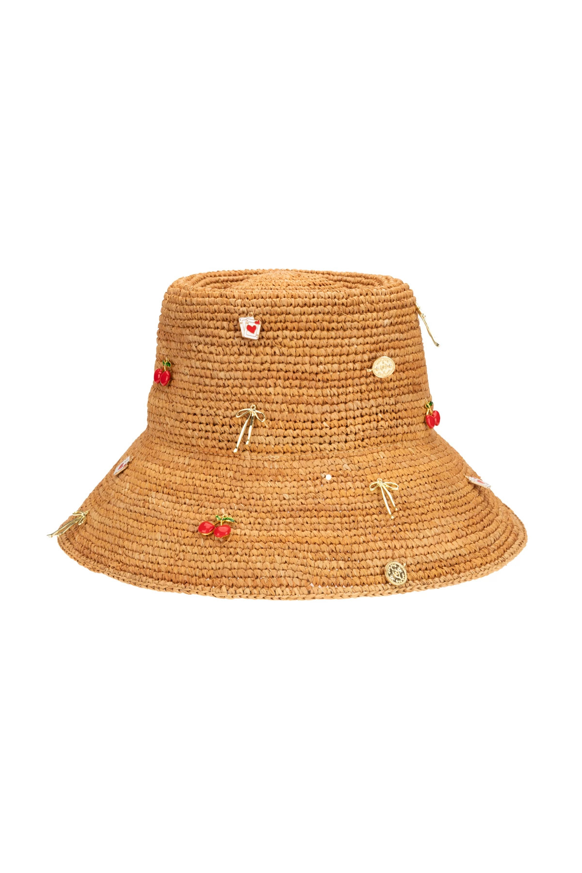 TAN Charm Crochet Raffia Bucket Hat image number 1