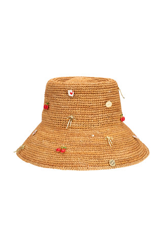 TAN Charm Crochet Raffia Bucket Hat