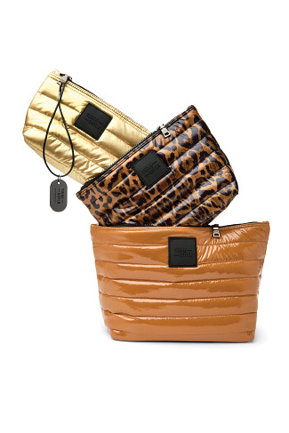 GLOSSY NUDE/LEOPARD PRINT MINERAL GOLD Travel Trio Pouch