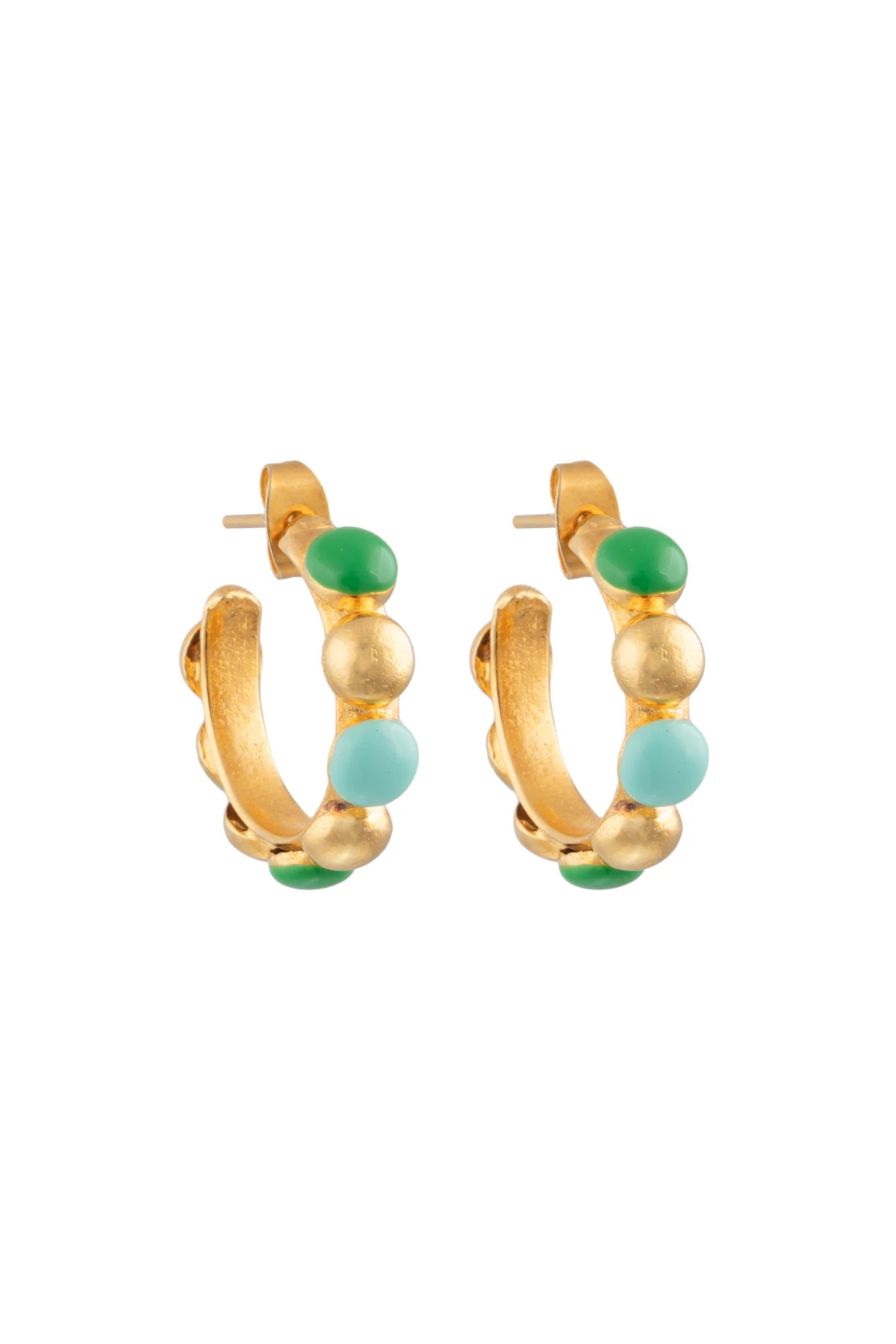 GOLD VERT/TURQUOISE Creole Mini Hoop Earrings image number 1