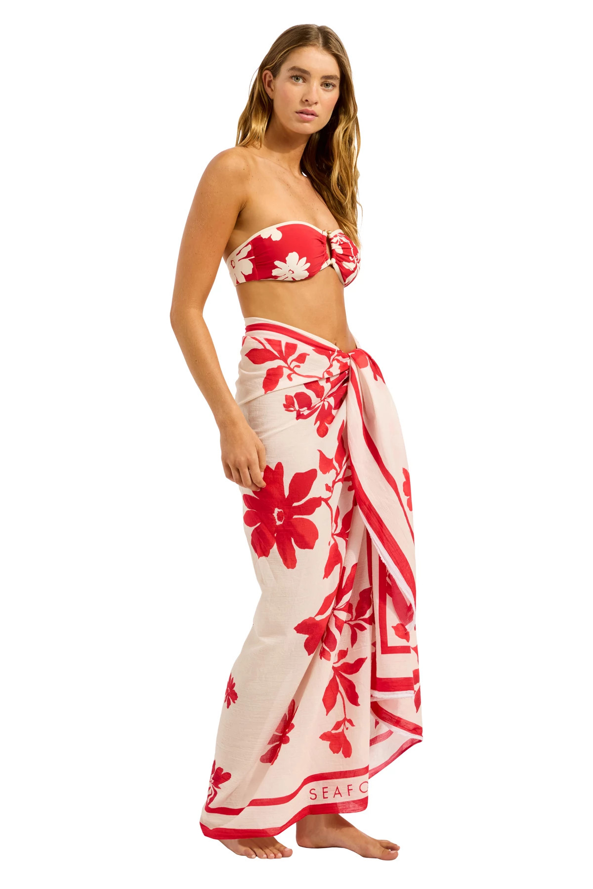 ECRU/COSMO Floral Cotton Sarong image number 4