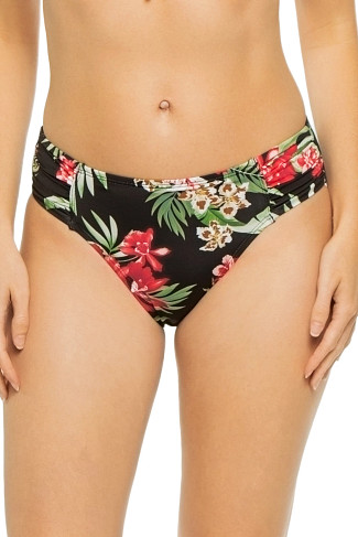 BLACK Shirred High Waist Bikini Bottom