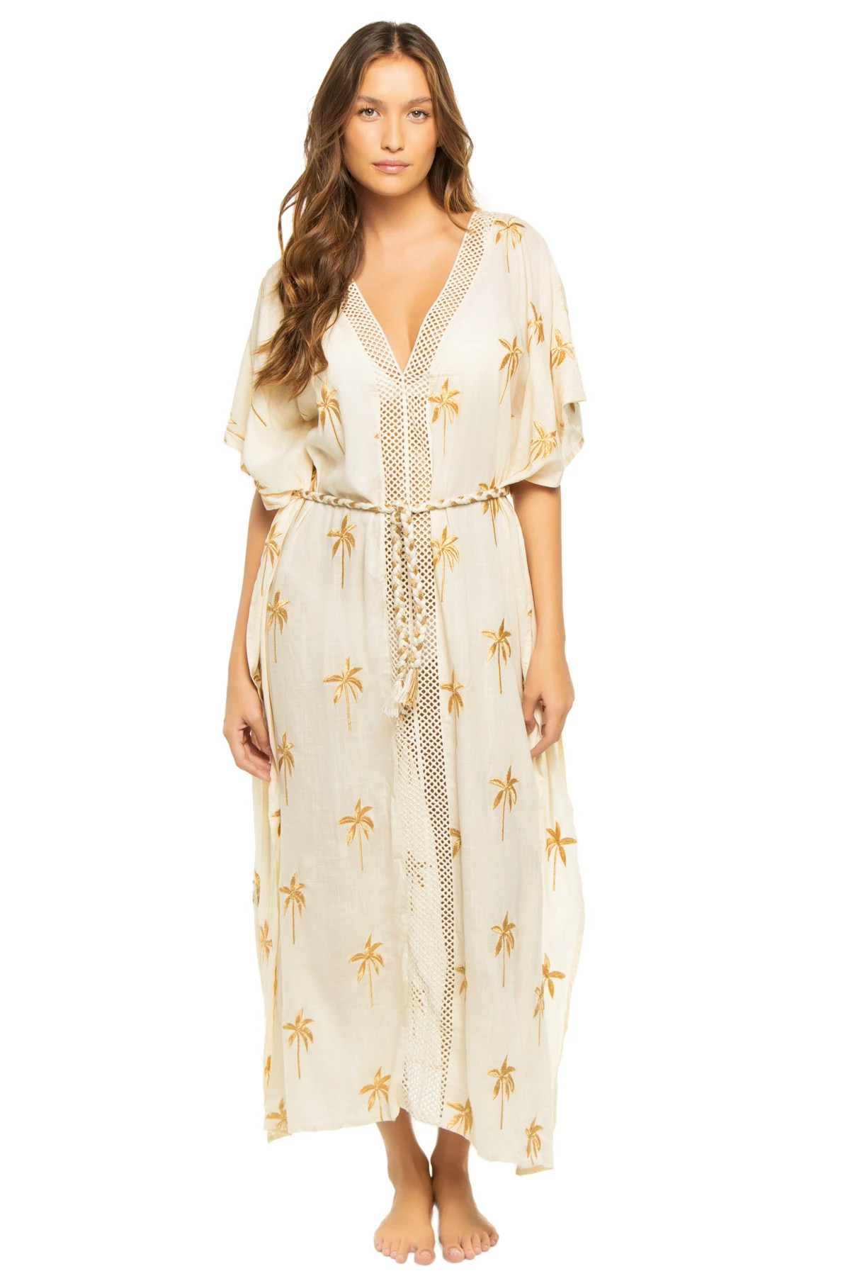 Natural with gold embroidery thread Palm Caftan image number 1