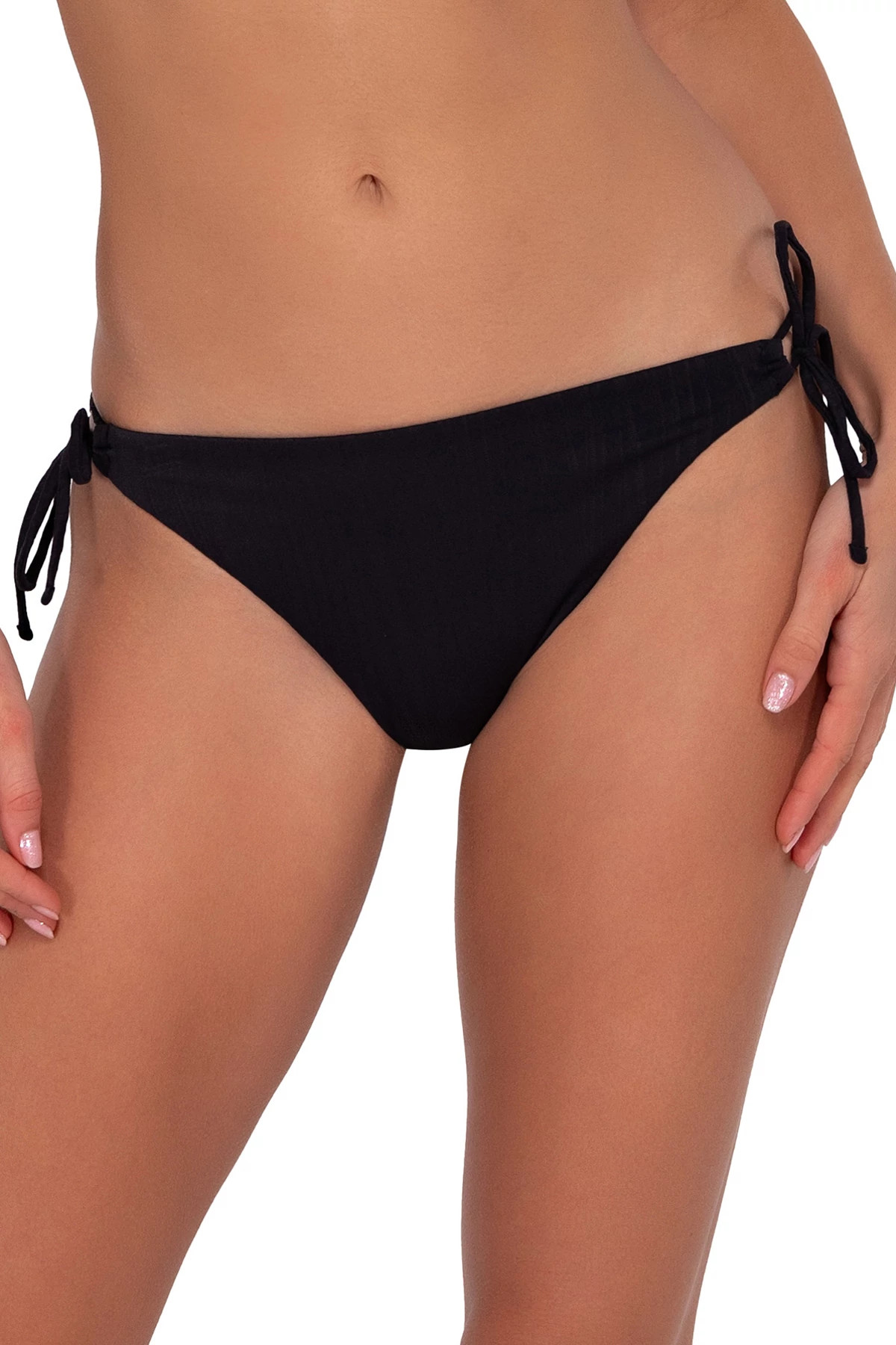 BLACK SEAGRASS TEXTURE Everlee Tie Side Hipster Bikini Bottom image number 1