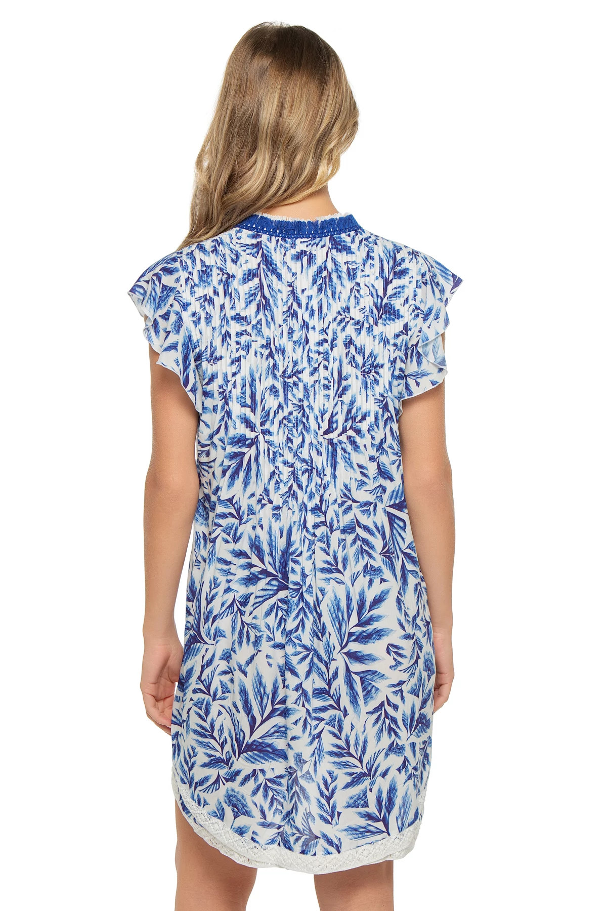 BLUE SUMI Sasha Pleated V-Neck Mini Dress image number 2