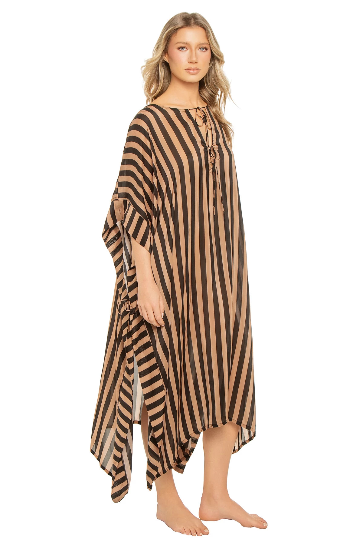 THICK STRIPE BLACK AND TAN Paulina Caftan image number 3