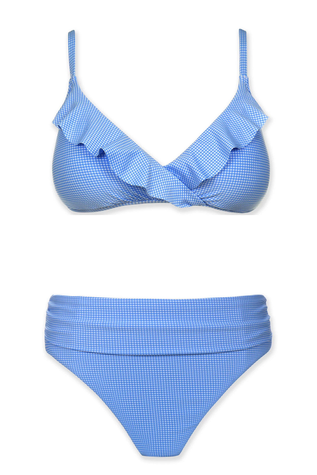 PERI BLUE GINGHAM Ruffle Bralette Bikini Top image number 5