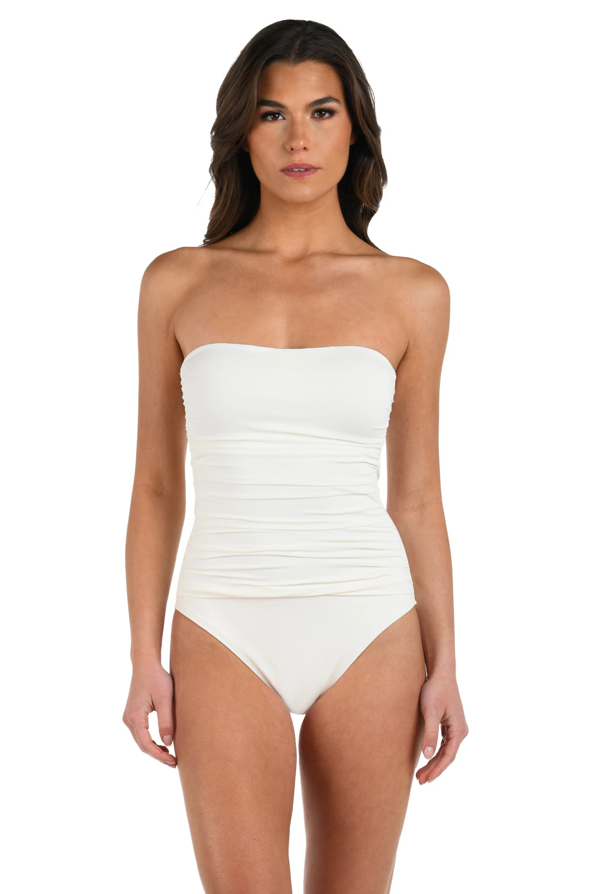 IVORY Shirred Bandeau One Piece Swimsuit image number 1