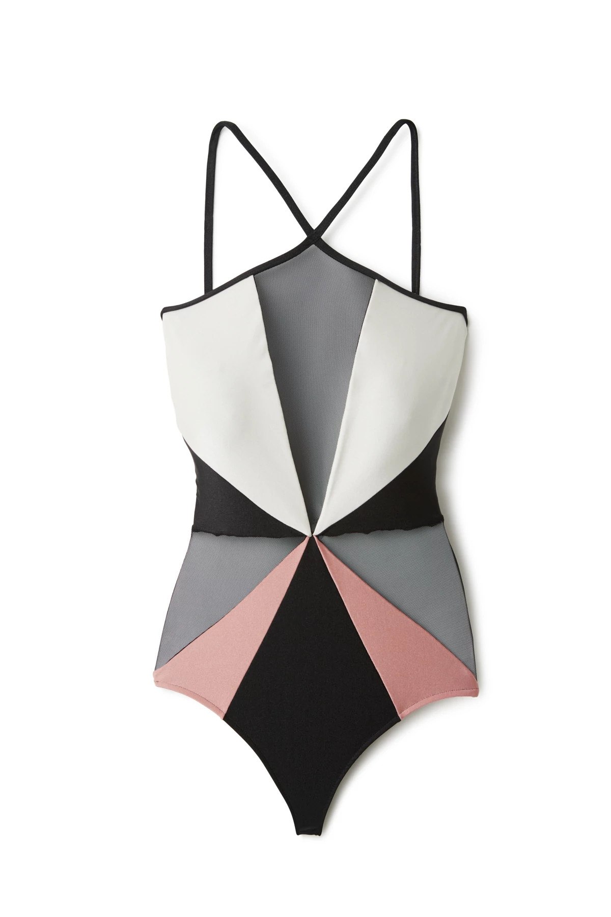 BLACK/WHITE Color Block Mesh One Piece Swimsuit image number 3