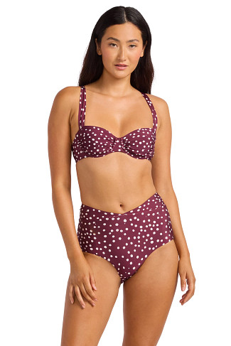 DARK BURGUNDY Dot Print Balconette Bikini Top