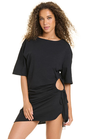 BLACK Shirred Side Cotton Shirt Dress