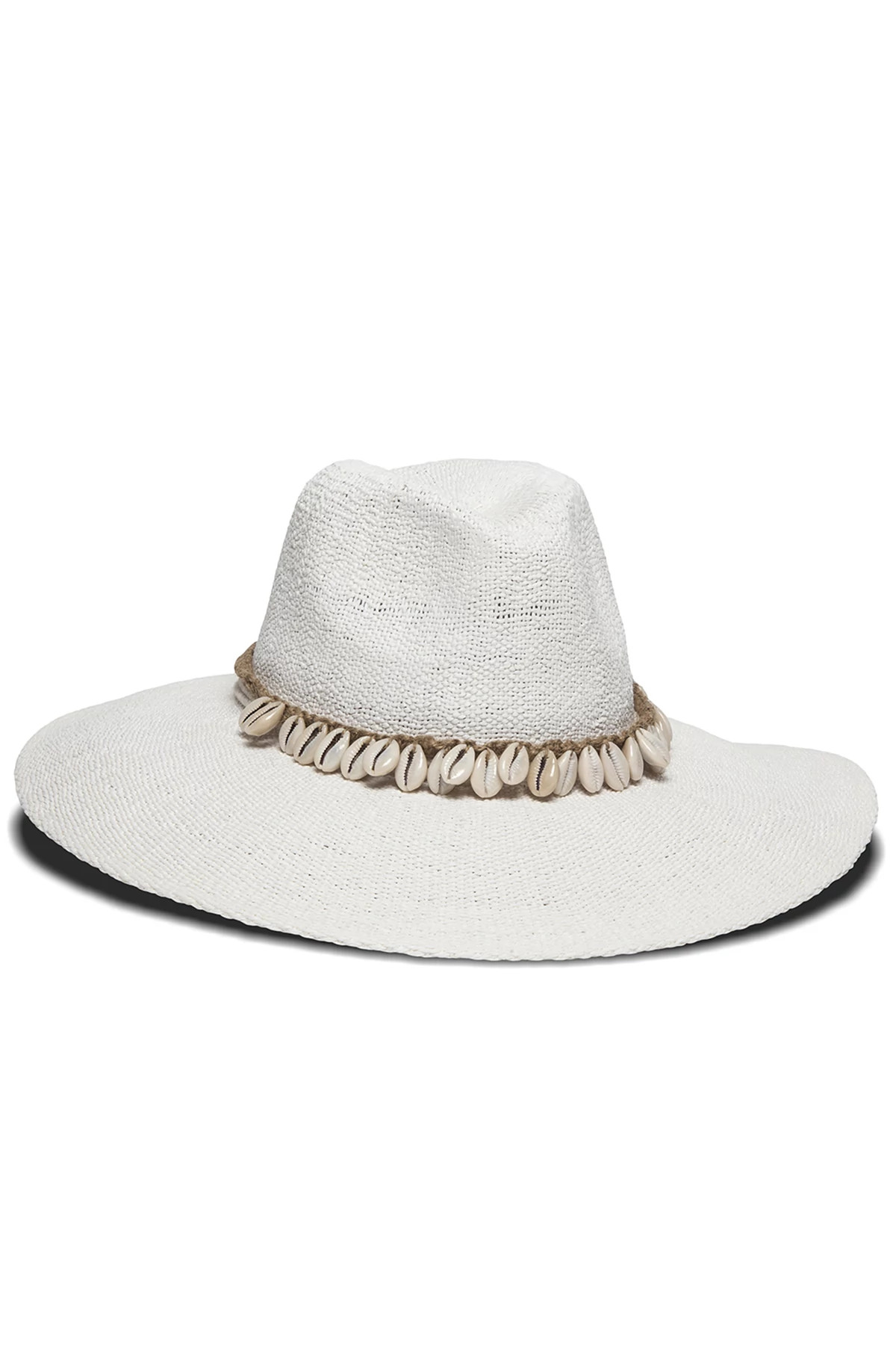 WHITE Barbados Puka Shell Trim Sun Hat image number 1