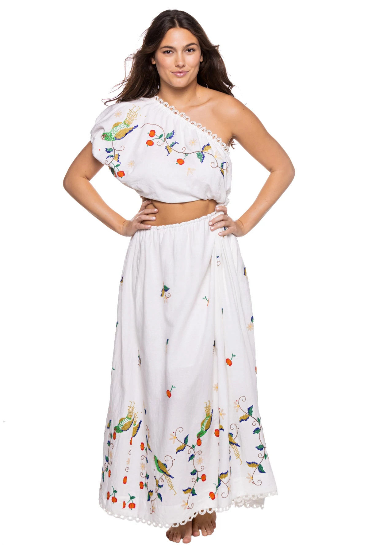 WHITE Pitanga Embroidered One-Shoulder Maxi Dress image number 1