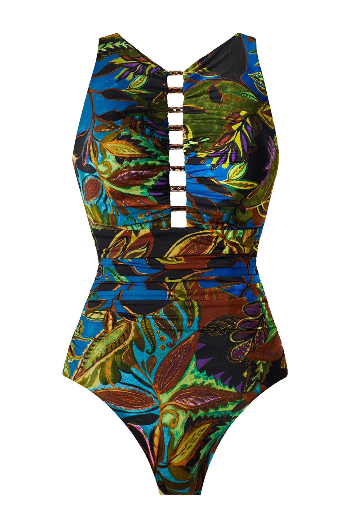 BLUE/MULTI Swizzle High Neck One Piece Swimsuit image number 5