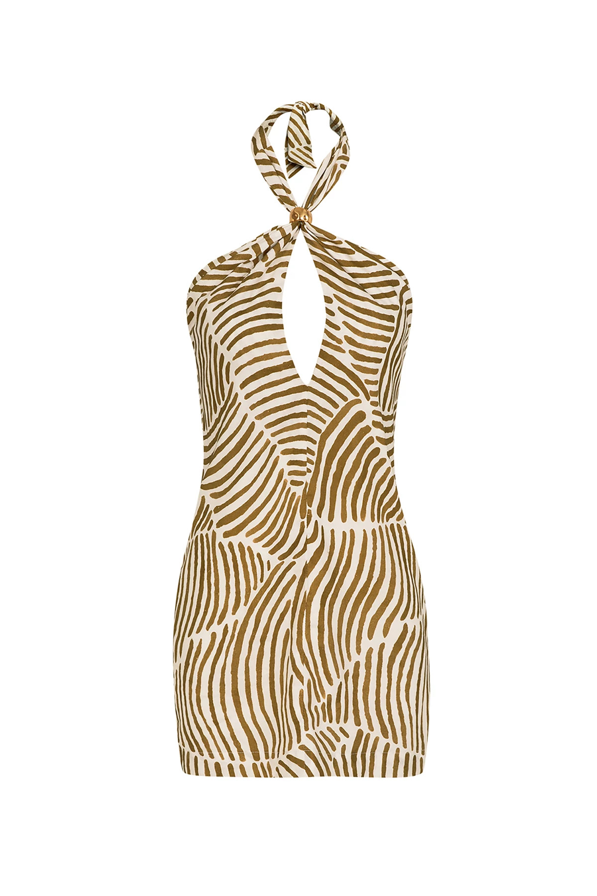 MULTI Aster Linen Blend Halter Mini Dress image number 4