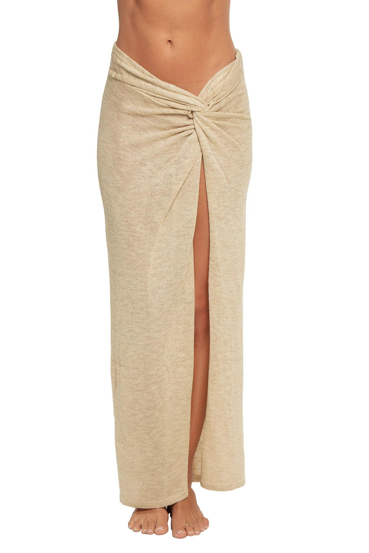 BEIGE Twist Front Slit Maxi Sarong image number 1