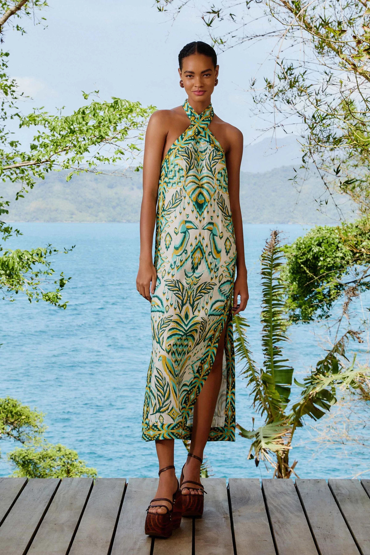 TROPICAL TAPESTRY OFF-WHITE Tropical Tapestry Linen Maxi Dress image number 4