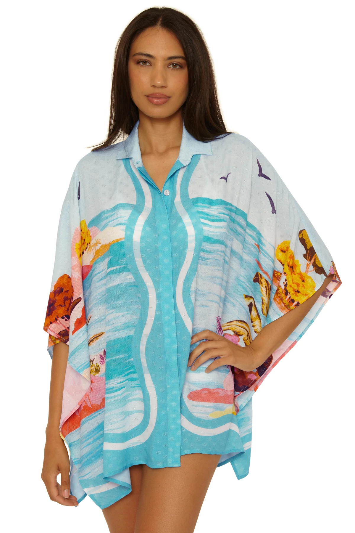 MULTI Cyclades Tropical Print Cover Up Tunic image number 1