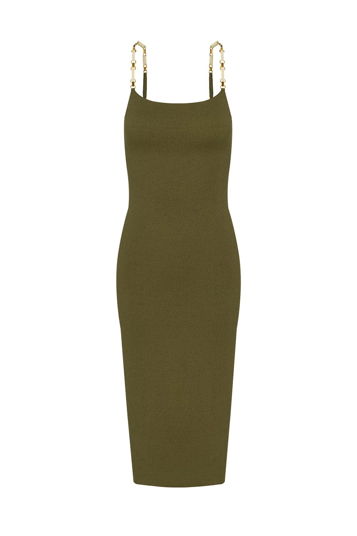 DARK GREEN Malika Gemstone Strap Midi Dress image number 3