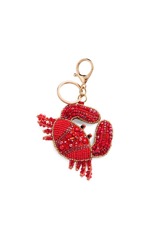 RED Beaded Crab Bag Charm
