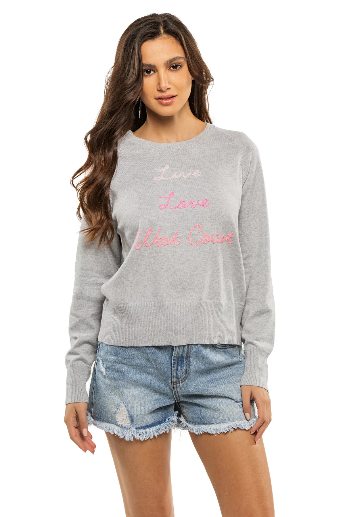 GREY/HOT PINK Live Love West Coast Sweater image number 1