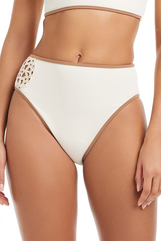 WHITE SAND Crochet Inset High Waist Bikini Bottom